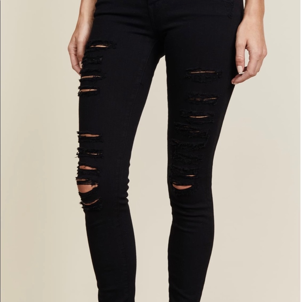 FRAME Denim Women LA Le Skinny De Jeanne Ripped Jeans Film Noir Black Sz 26